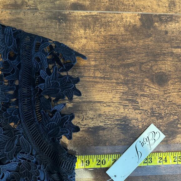 NWT Eliza J Lace Guipure Lace Asymmetrical Dress Size 12 Navy Short Sleeve $188 - Picture 5 of 12